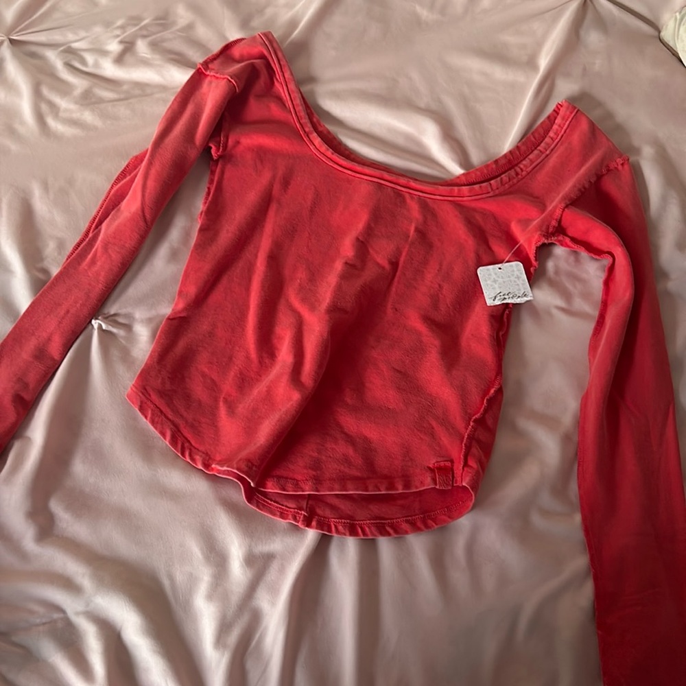 Free People (We The Free) Can’t Let Go Tee in Red Racer Square Neck Long Sleeve